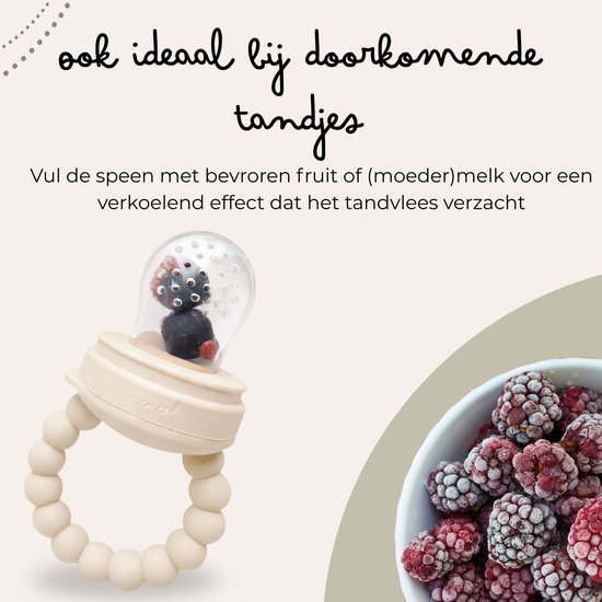 Jikkies Fruitspeen Baby - Inclusief 3 Speenmaten - Bijtring - 100% Siliconen - BPA-vrij - Beige van Merkloos — afbeelding 5