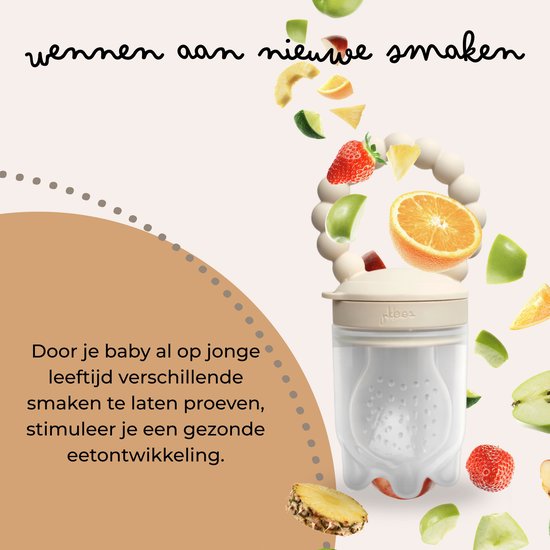 Jikkies Fruitspeen Baby - Inclusief 3 Speenmaten - Bijtring - 100% Siliconen - BPA-vrij - Beige van Merkloos — afbeelding 4