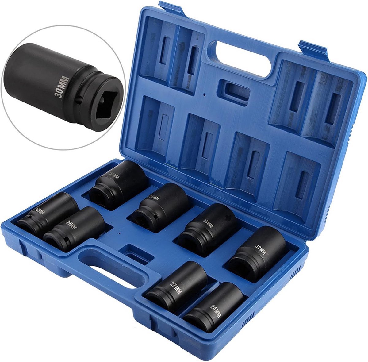 Set van 8 Diepe Slagsleuteldopjes 3/4 inch Metrisch (24-38mm) voor Garage en Werkplaats