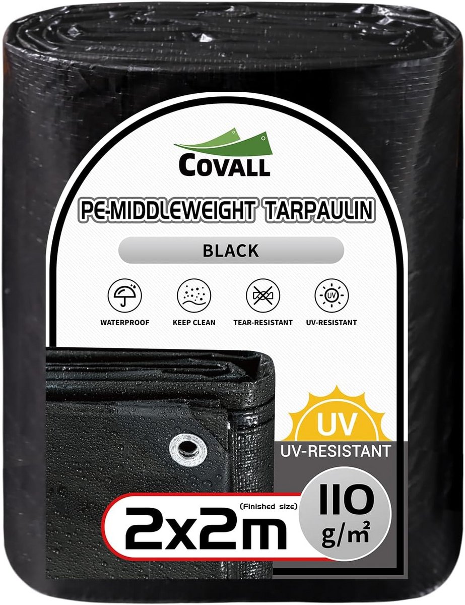 Robuust 2x2m Afdekzeil Zwart - Waterdicht Grondzeil UV-bestendig voor Camping en Tuin
