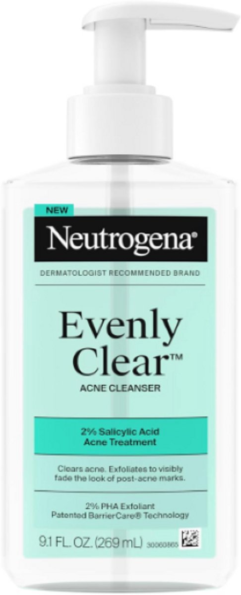 Neutrogena Evenly Clear Acne Cleanser 269ML – Schuimende Gezichtsreiniger tegen Puistjes, Mee-eters & Verstopte Porien – Vervaagt Post-Acne Vlekken