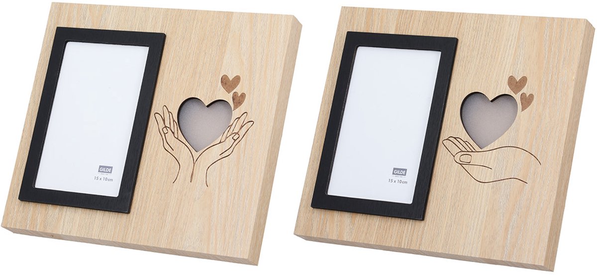 MM Deco Fotolijst met hartje met ledverlichting 3x AA batterij afmeting 2.5 x 25 x 21.5 cm - MDF - hout zwart - fotoafmeting 10x15