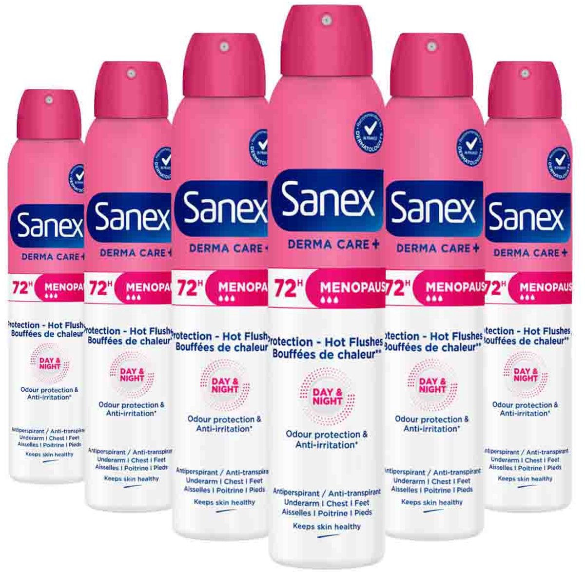 Sanex - Deodorant Spray Dermo Menopause - 6 x 200 ml - Voordeelverpakking
