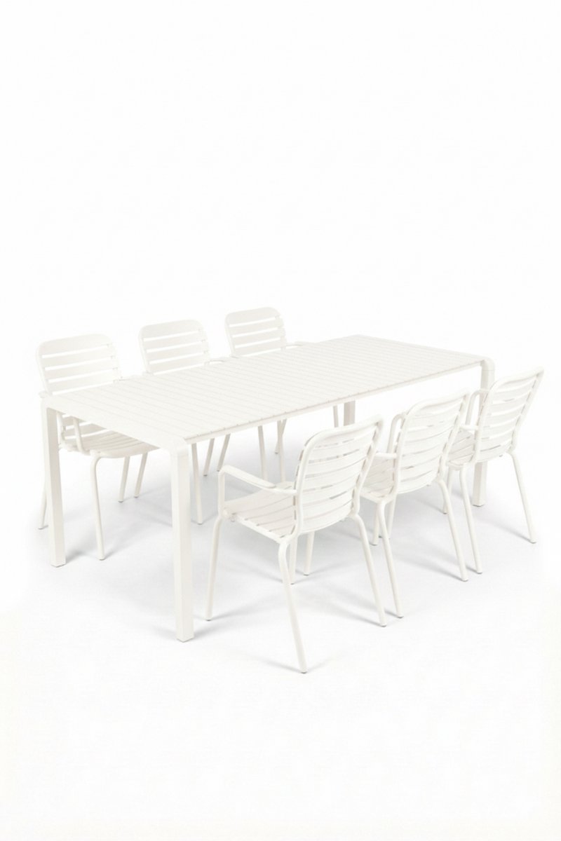 Zuiver Vondel Tuinset 6 personen - tuintafel + 6 stoelen met armleuning Wit