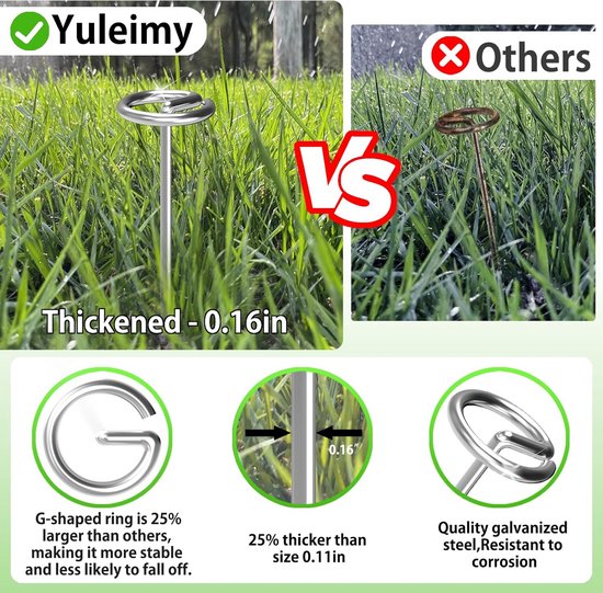 (40) Galvanized landscape fabric pegs, thickened 8 gauge circle top landscape poles, more holding force than U-shaped garden posts, 6'' galvanized ground spikes for weed barrier van Merkloos — afbeelding 4