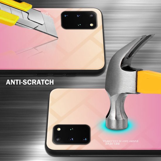 Cadorabo Hoesje geschikt voor Samsung Galaxy S20 PLUS in GEEL - ROZE - Tweekleurige beschermhoes van TPU-silicone Case Cover en achterzijde van gehard glas
