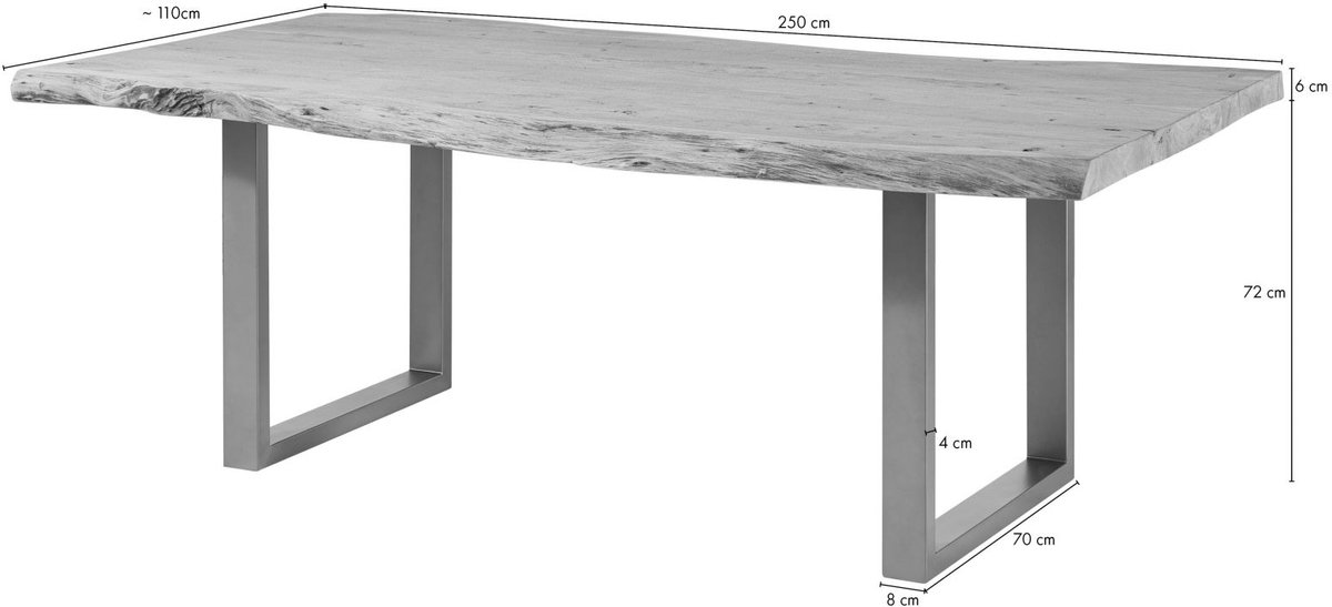 MASSIVMOEBEL24 .DE FREEFORM #131 eettafel beige gelakt massief hout acacia 250x110x78 cm (BxTxH)