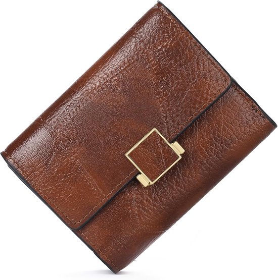 IHIGOGOFA Kleine Portemonnees voor Vrouwen Lederen Bi-fold Compact Dames Portemonnee met Rits Pocket Portemonnee Card Case Purse met ID Venster, Eén maat
