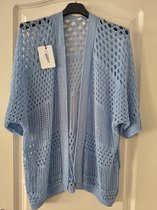 Opengewerkt dames vest Amelie-effen licht blauw-maat L/XL-cardigan-bohemian stijl