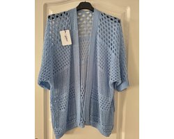 Opengewerkt dames vest Amelie-effen licht blauw-maat L/XL-cardigan-bohemian stijl