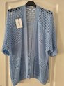 Opengewerkt dames vest Amelie-effen licht blauw-maat L/XL-cardigan-bohemian stijl