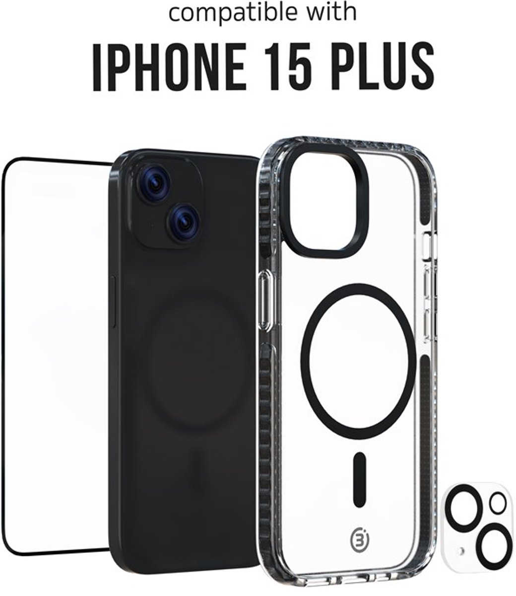 3SIXT Impact Zero iPhone 15 Plus Hoesje | 4-in-1 Beschermset | Hoesje + Screenprotector + Camera Protector + Applicator | Transparant | MagSafe Compatible | Schokbestendig | 360° Bescherming