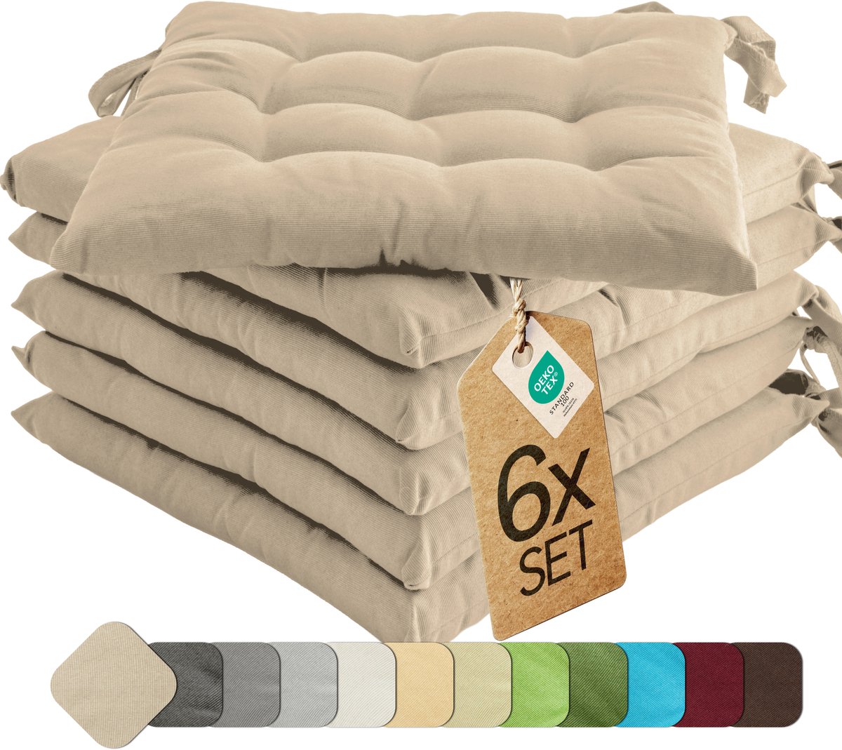 etérea Basic Zitkussen Stoelkussen - Seat Cushion 6 Stuk - 40x40 cm - Taupe