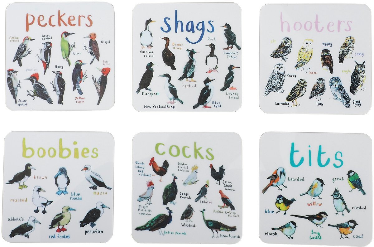 Grappige Onderzetters Set - 6 Stuks Met Woordgrappen - Antikras En Absorberend - 10x10cm - Voor Koffie En Thee - Leuk Cadeau En Tafeldecoratie