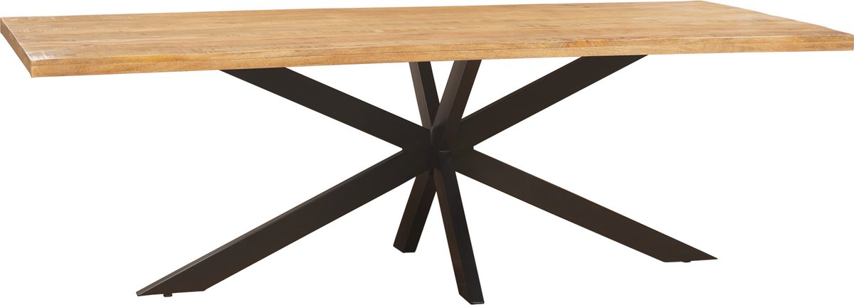 Sfeerwonen Enzo - Eettafel Rechthoek - 200 x 100 cm - Mangohout Naturel - Rechte Rand Afwerking - Stalen Matrix Poot