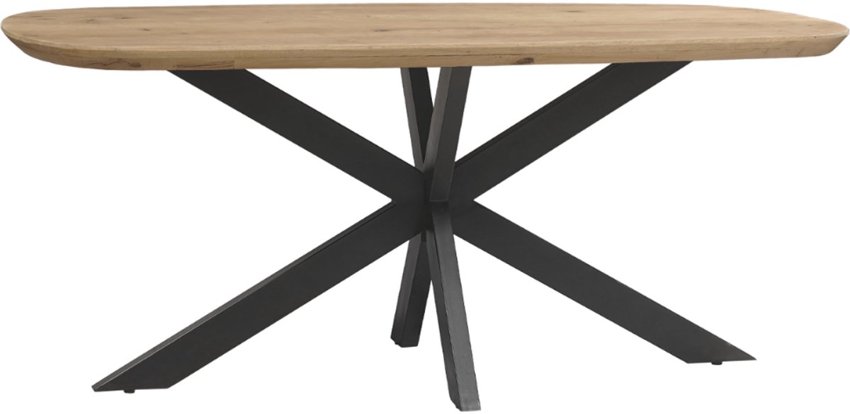 Sfeerwonen Enzo - Eettafel Deens Ovaal - 180 x 90 cm - Swiss Edge - Massief Eikenhout - Naturel - Metalen Matrix Poot