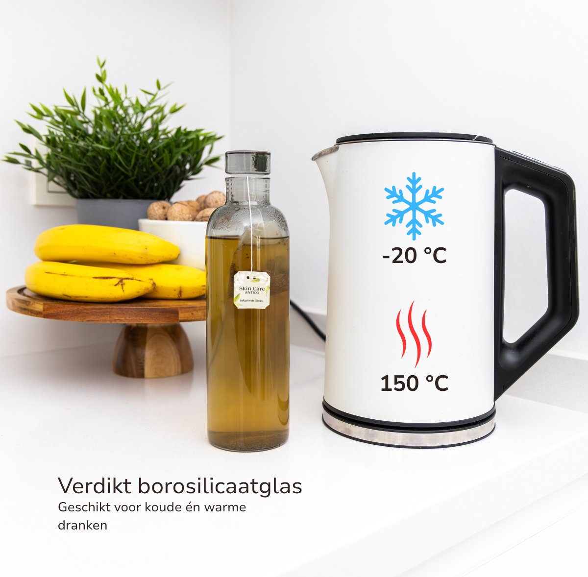 Ventji® Glazen drinkfles - 2 stuks - Waterfles glas - 500ML - Glazen dop - Duurzaam - Lekvrij - Smoked Black - Met Neopreen Beschermhoes — afbeelding 6