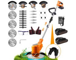 Grenintol 4-in-1 Grastrimmer - Accu Grastrimmer - Kantenmaaier & Bosmaaier Met 2x2.0 AH Accu & Lader - Opvouwbaar, Draadloos & Elektrische Grastrimmer Met 850W Borstelloze Motor - Multifunctioneel Voor Tuin & Park - Oranje