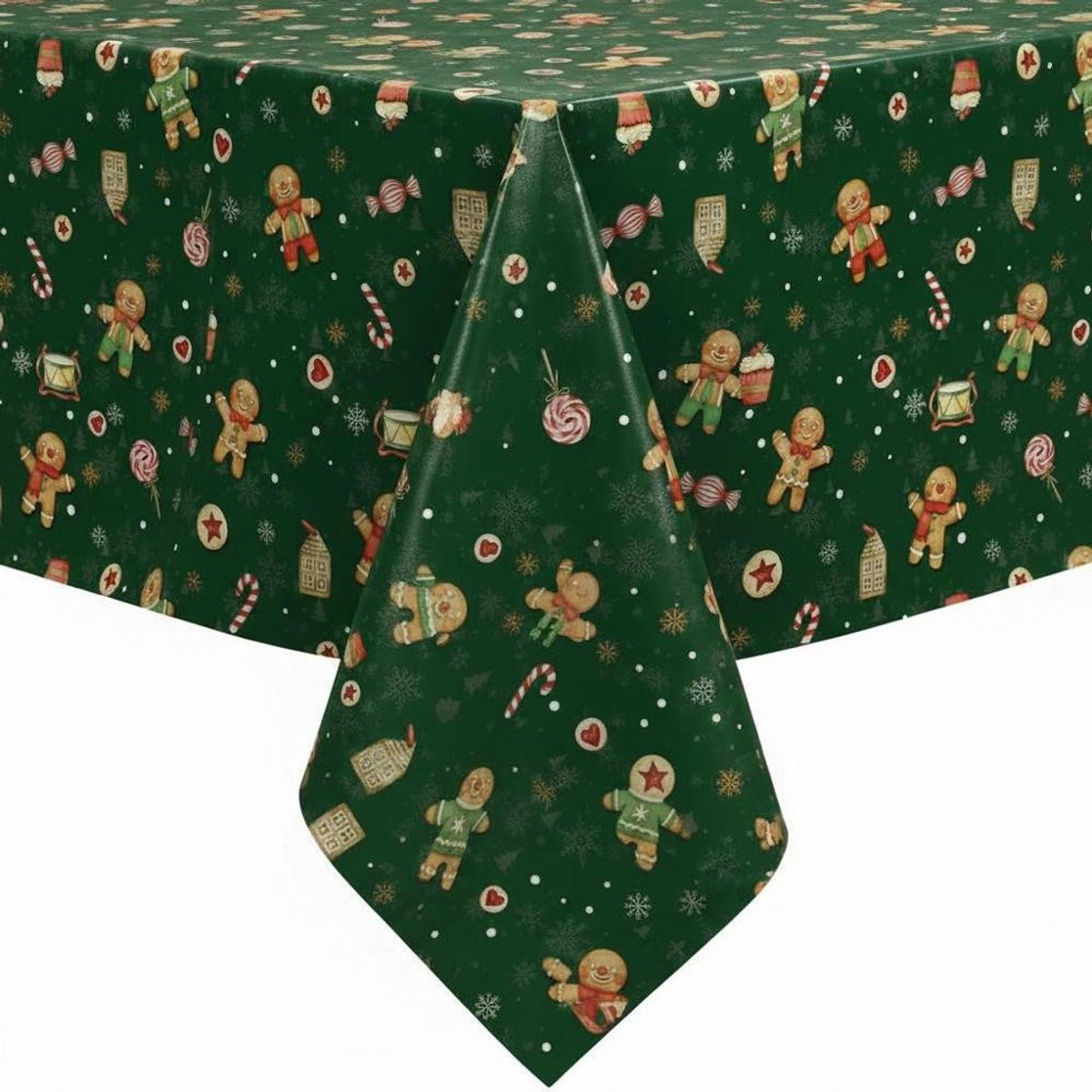 Protecttable - Kerst Tafelzeil Koekmannetje Groen 140x280cm - Tafelkleed Afwasbaar - Kunststof