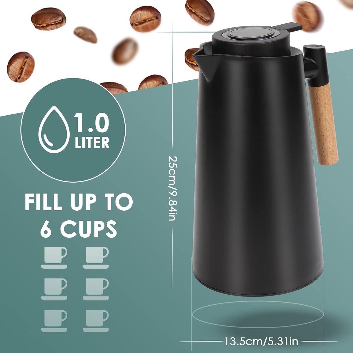 Dreamhigh® Thermoskan 1 Liter - Thermoskan voor Koffie - 100% Lekvrije Thermoskan - Roestvrij Staal - Warme en Koude Dranken - voor Thee - Melk en Koffie — cadeau in Koken & Dineren - foto 4