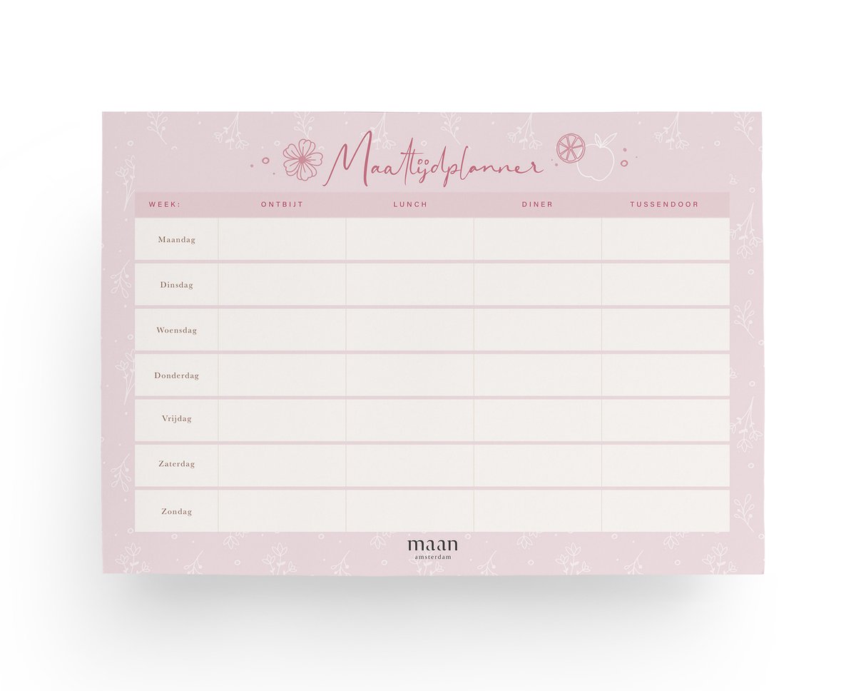 Maan Amsterdam - Maaltijdplanner - A4 - notitieblok voor dagmenu per week - eetplanner - 50 afscheurbare vellen