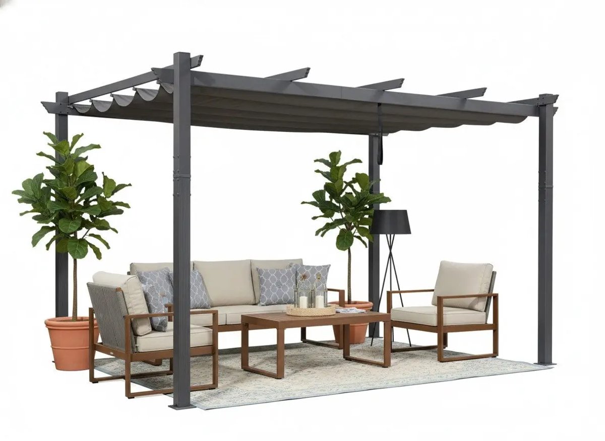 PURPLE LEAF Pergola – Stevig Aluminium Frame – Verstelbaar Zonnedak – UV-bestendig Doek – Roestvrij en Weerbestendig