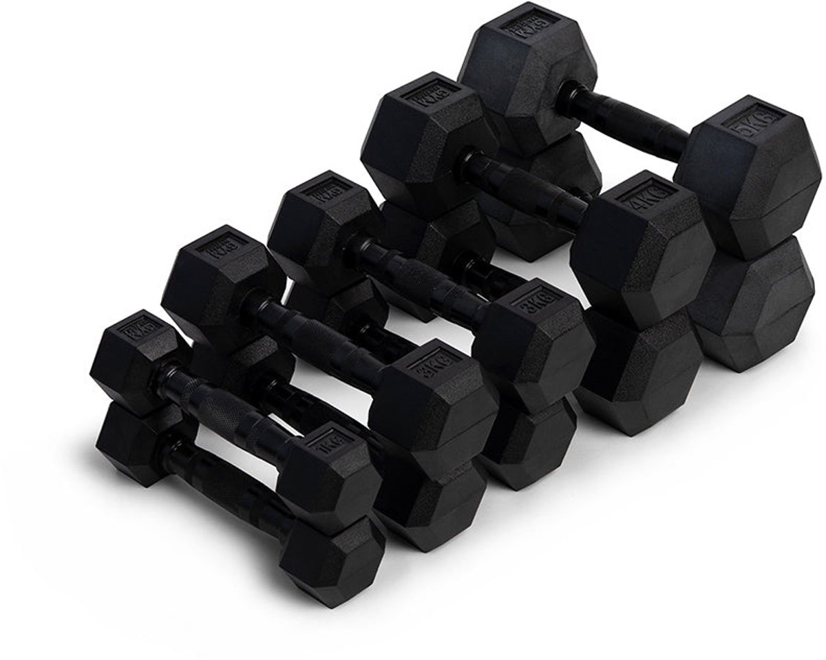 Gym Masters Hexa Dumbbell Set 1-5 kg Voordeelset – Premium Hexagon Dumbbells – Fitness Gewichten – Zwart – 10 Dumbbells – 30 kg