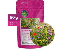 MRS Vlinderbloemenmengsel - 50 gram voor 25 m² - één en meerjarige wilde bloemen - Hoge aantrekkingskracht op vlinders - 23 soorten Bloemzaden - Kleurrijke Bloemenweide