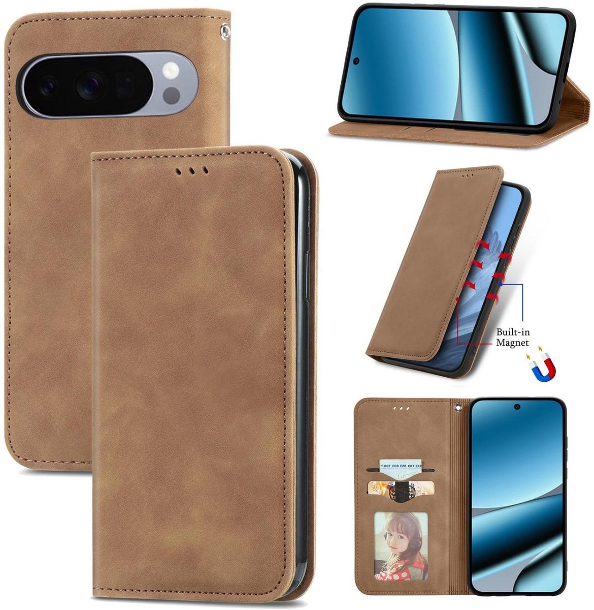 Mobigear Telefoonhoesje geschikt voor Google Pixel 10 Pro XL Hoesje | Mobigear Retro Slim Bookcase Portemonnee | Pasjeshouder voor 2 Pasjes | Telefoonhoesje voor Pinpas / OV Kaart / Rijbewijs - Bruin