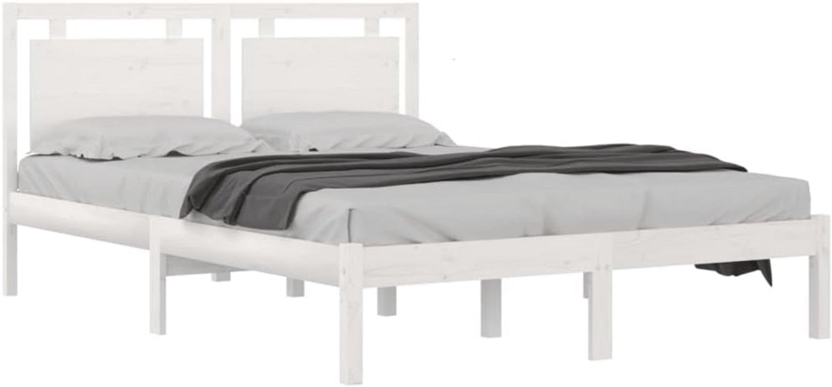 Massief Houten Tweepersoons Bedframe 160x200 cm Wit