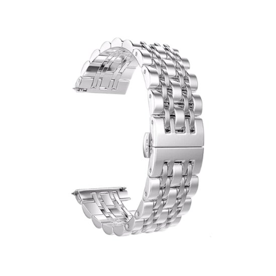 DrPhone Universele Horlogeband 22mm – RVS Roestvrij Staal – Geschikt voor Smartwatch & Horloge met 22mm Lug + Aanpaskit – Zilver / Zilver