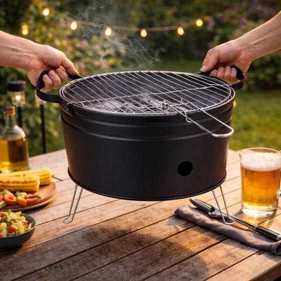 alpina Tafelbarbecue Houtskool - Compacte BBQ Grill - Houtskoolbarbecue Grillplaat 35 cm - Lichtgewicht Tafel BBQ Houtskool - Roestvrijstaal van Alpina — afbeelding 4