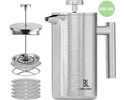 Bjørn Liebdhal Premium Cafetiére, Dubbelwandig, Roestvrij Staal, 600 ml - French Press Koffiemaker - Geschikt Voor Koffie, Melkopschuimen & Thee