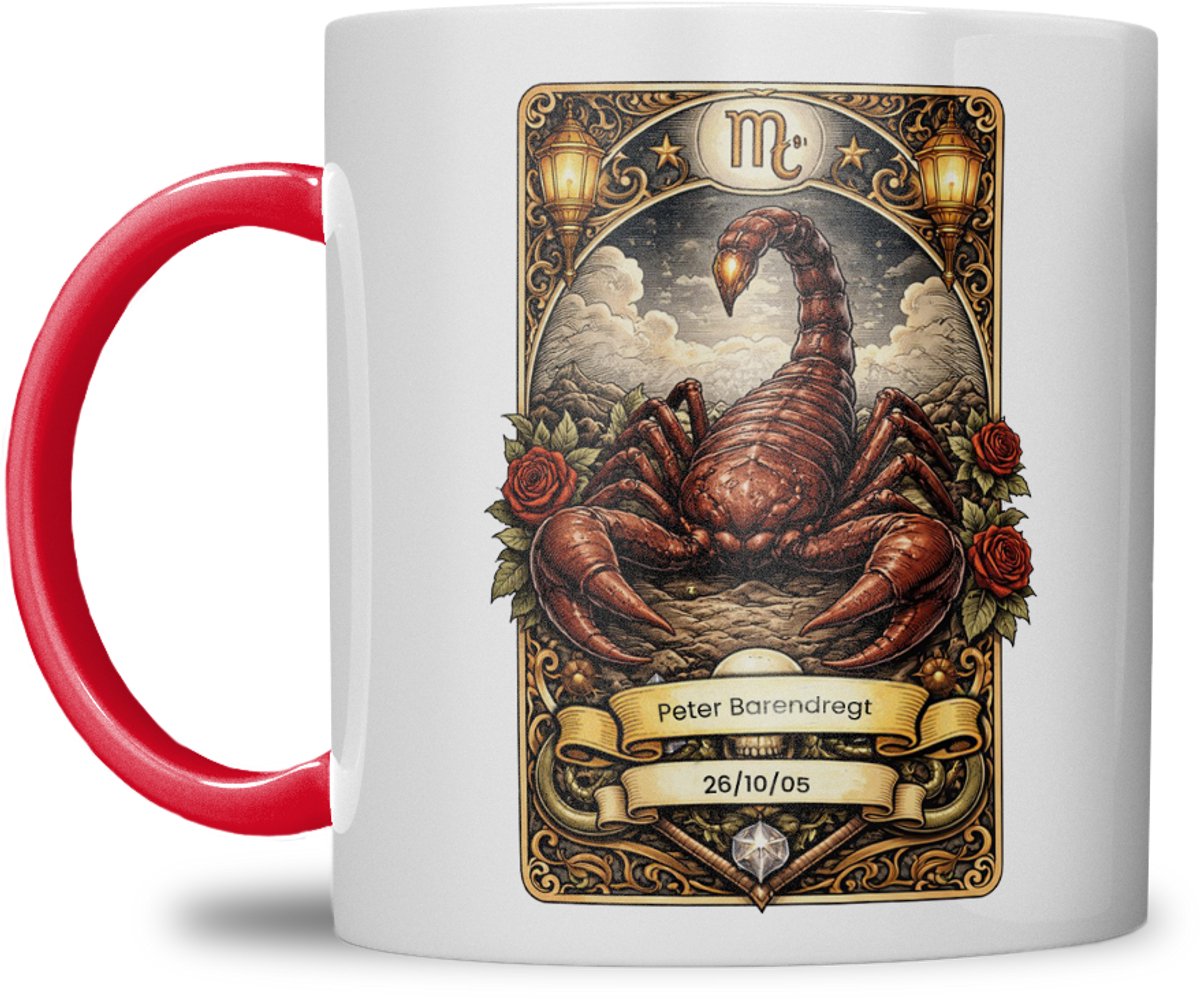 Sterrenbeeld mok - Schorpioen - Rood - Tarot mok - Gepersonaliseerd met naam en datum