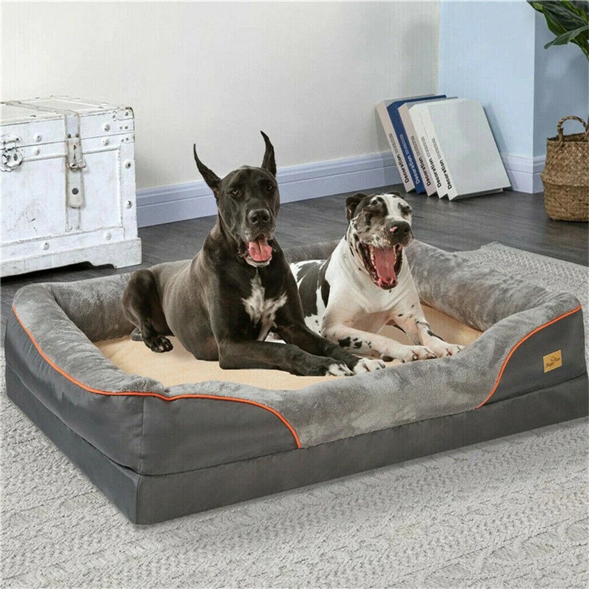 LeeuwenChoice® Orthopedisch Hondenbed Grijs - Ergonomisch - Hondenmand Van Traagschuim - Waterdicht - Afneembare Hoes - 83x57x25