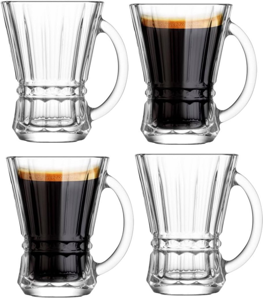 Set van 4 Glazen Espressokopjes met Groot Handvat - 150 ml - Voor Warme en Koude Dranken