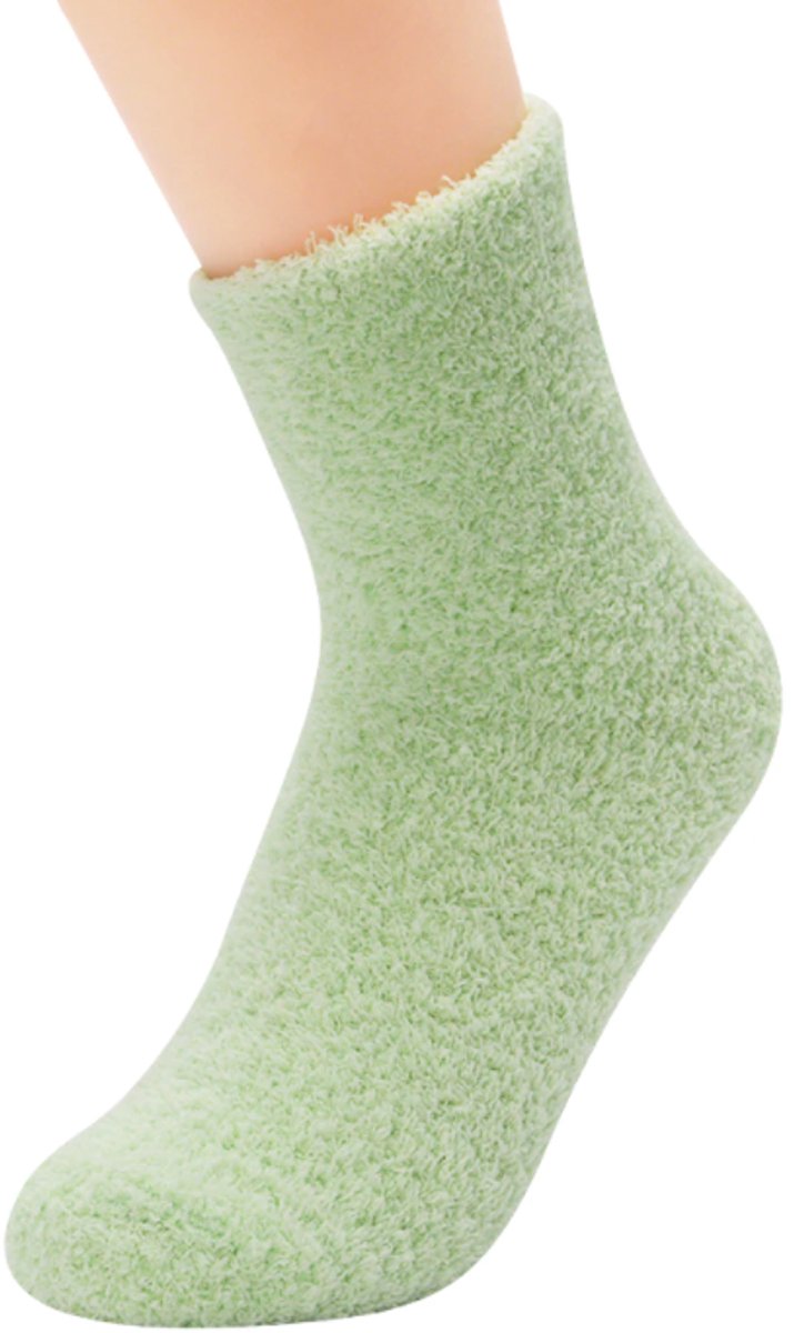 Fluffy dames sokken - Huissokken - bedsokken - slaapsokken - slofsokken - drukvrije boord - groen - 36 - 40 - cadeau voor haar - geschenk vrouwen - gift - zacht