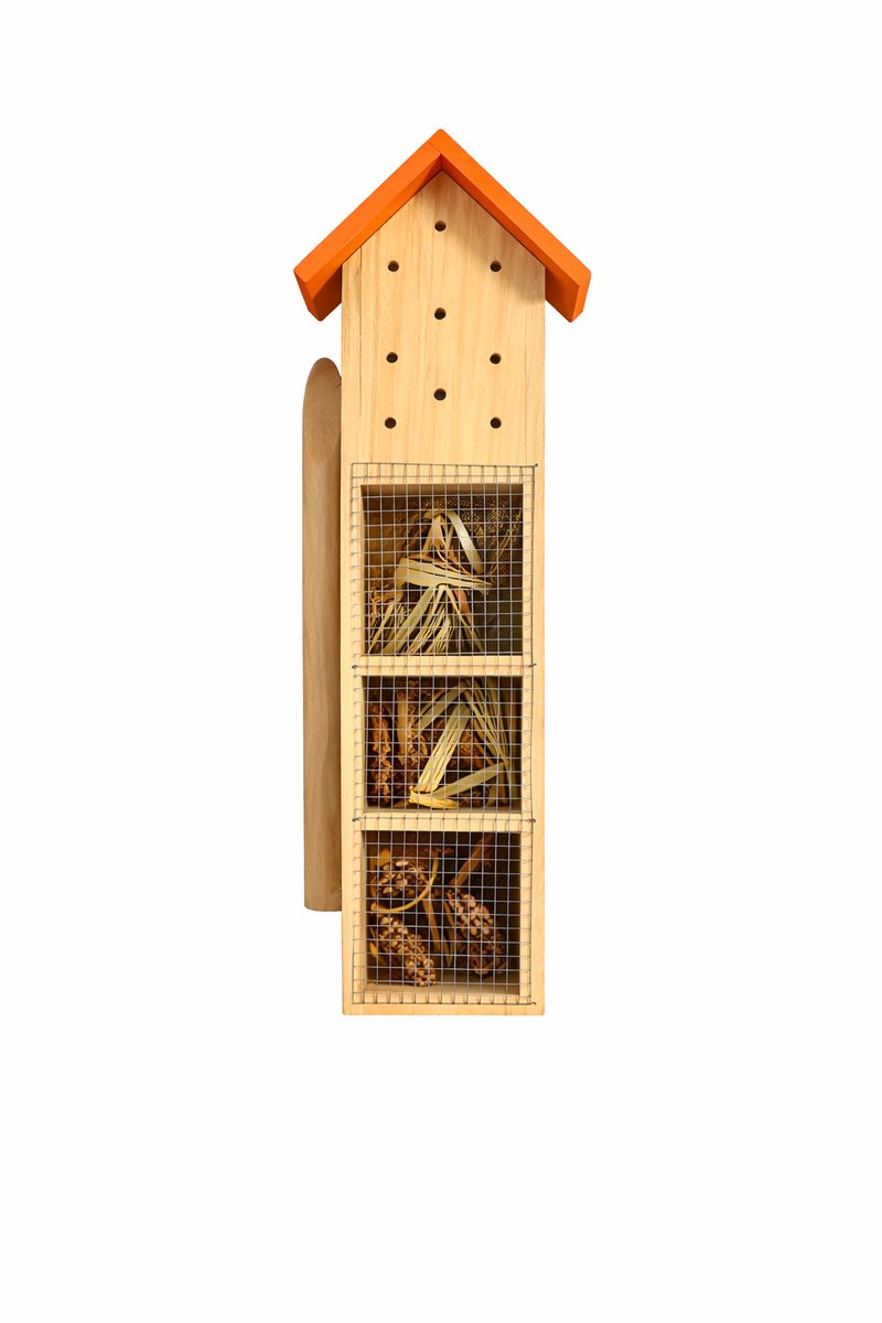 Insectenhotel op Paal - Bijenhotel - Ideaal voor in de Moestuin - Bijenkorf - Vlinderkast - Animal King - Vlinderhotel - Insectenhuis - Oranje