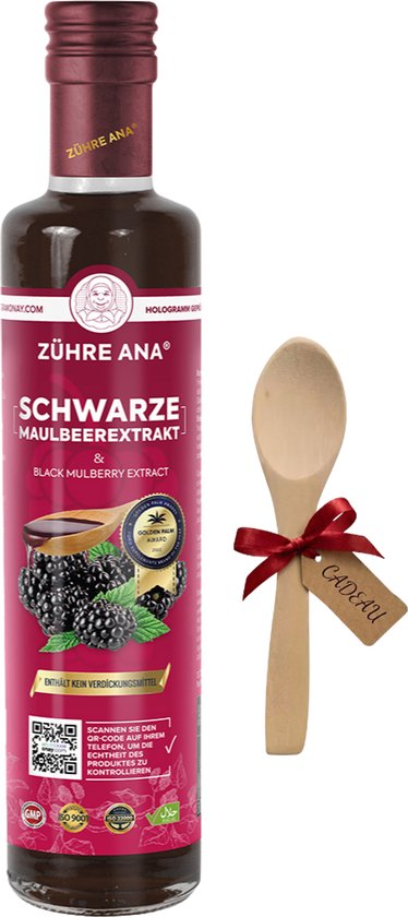 Sirop d'extrait de mûrier noir Zühre Ana 1 bouteille 670 Gr L'extrait de mûrier noir, avec vitamines A, B, C, E et K est une nouvelle formule spécialement développée pour votre cuisine et vos tables à domicile par Zühre Ana !