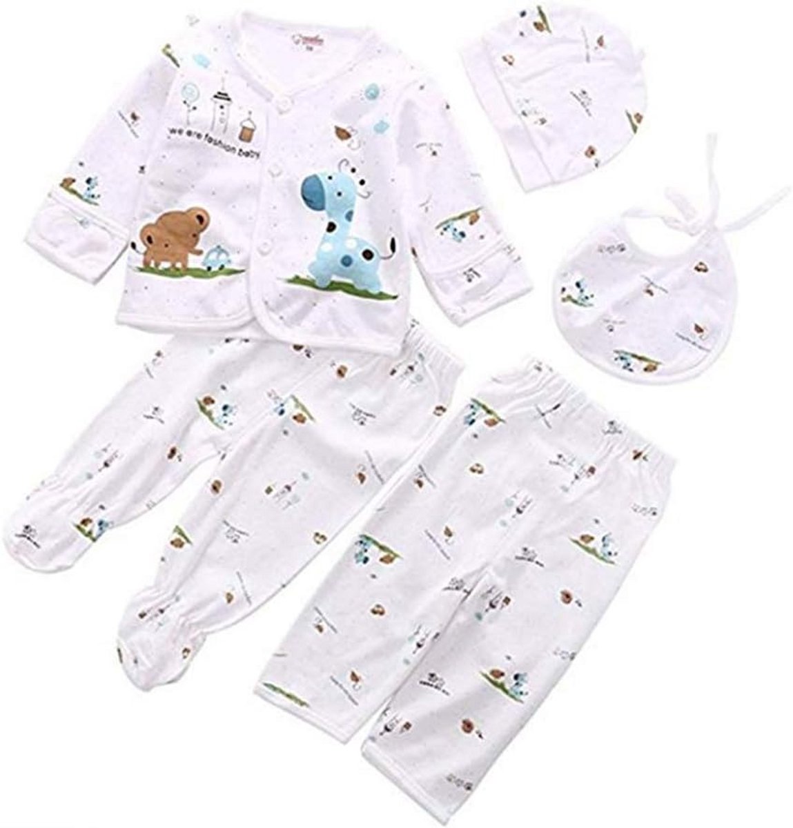 5-delige Set Babykleertjes Unisex - Geboortecadeau Kledingpakket Maat 0-3 Maanden