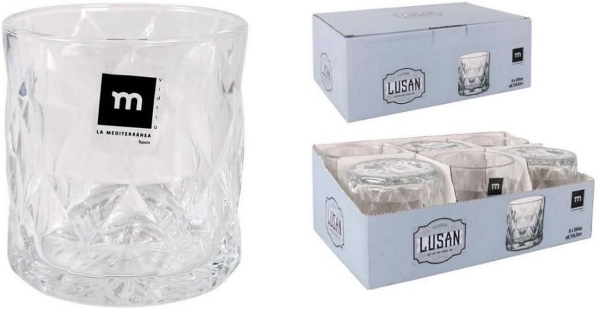Set van 6 heldere drinkglazen van sterk glas - 350 ml voor water, sap en whisky