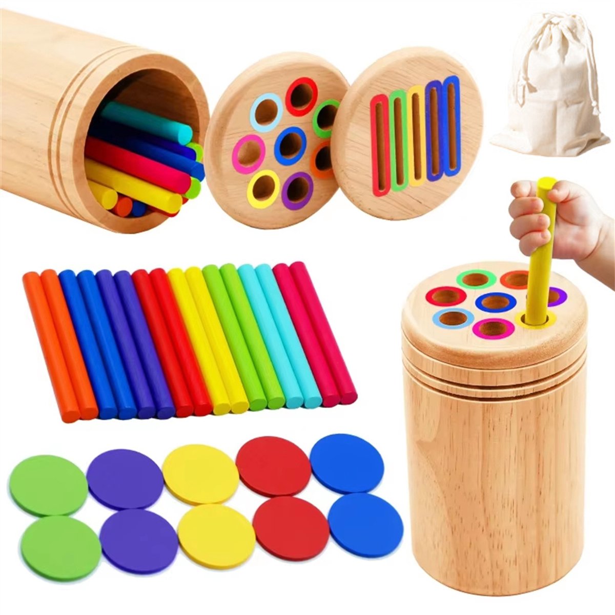Houten Montessori-speelgoed voor baby's vanaf 1 jaar, kleursorteeractiviteiten voor kleuters, sensorisch speelgoed voor de fijne motoriek van peuters van 1-5 jaar, verjaardagscadeaus voor jongens en meisjes, Stijl A