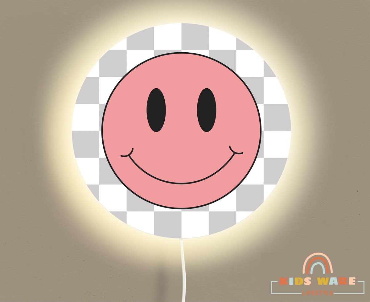 Wandlamp Rond - Smiley- Kinderkamer verlichting - Apple Cheek - ø 30 cm Wandlamp - Verlichting - Retro Smiley Thema - Kinderkamer wandlamp - Babykamer wandlamp