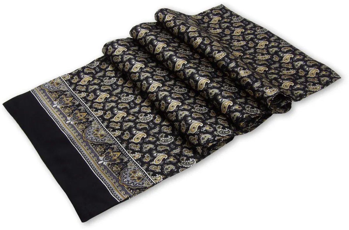 Zijden Herensjaal - Luxe Fashion Sjaal van 100% Zijde - Vintage Paisley Zwart