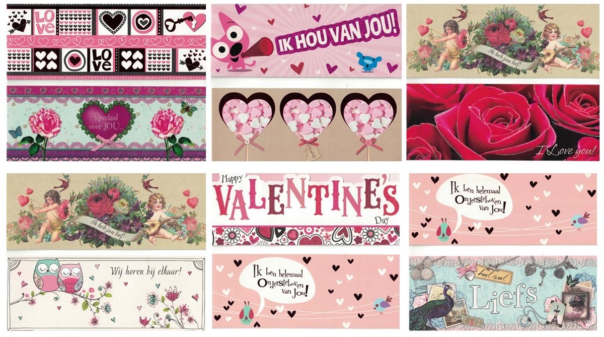 Hallmark valentijnskaarten - set van 5 - liefde - hou van jou - lief - wenskaarten - 23x9 cm - valentine - valentijn