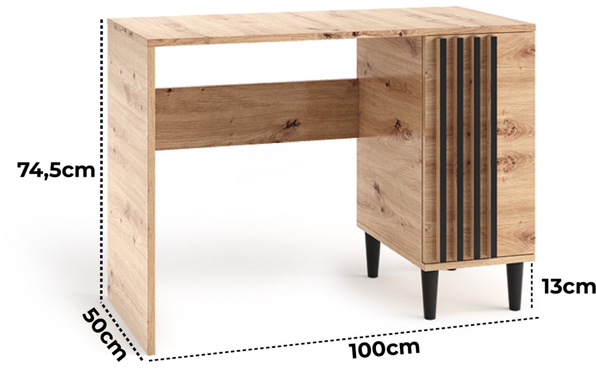 Bureau Laura Bureaublad Computerbureau Laptoptafel Kantoormeubilair Werktafel (eiken Artisan en zwart)