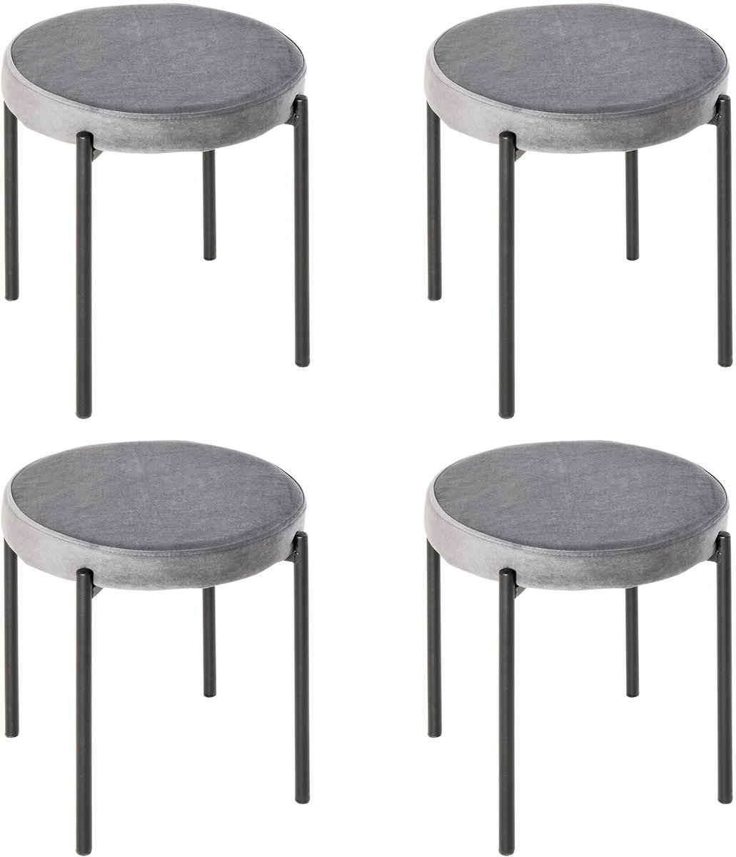 Merax Keukenkrukken Set van 4 – Stapelbare Eetkamerkrukken met Zachte Zitting in Velvet Look – Donkergrijs – Stalen Poten – 41,5 x 41,5 x 46 cm