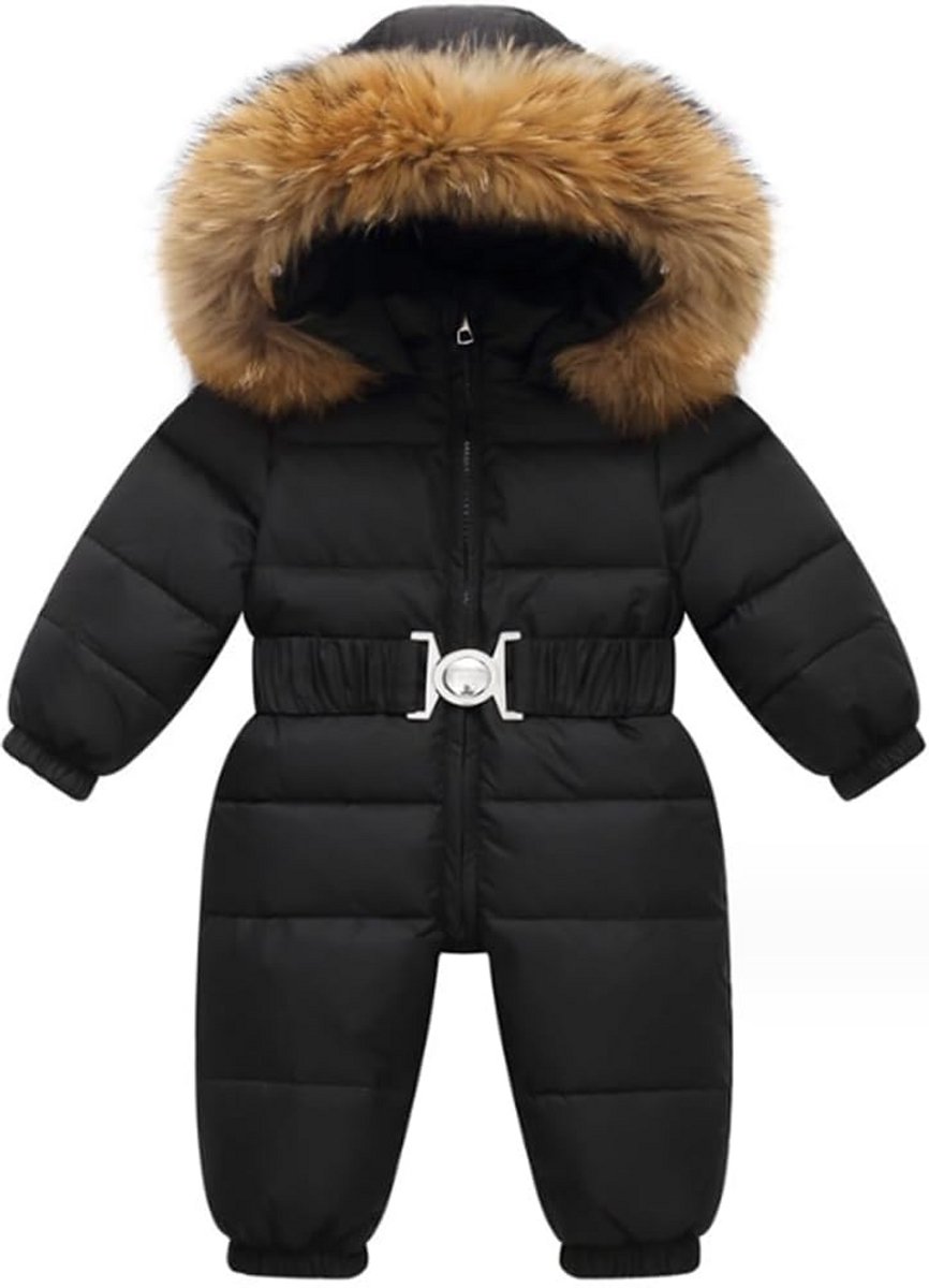 Dikke Gewatteerde Sneeuwpak Jumpsuit voor Jongens en Meisjes met Afneembare Bontcapuchon