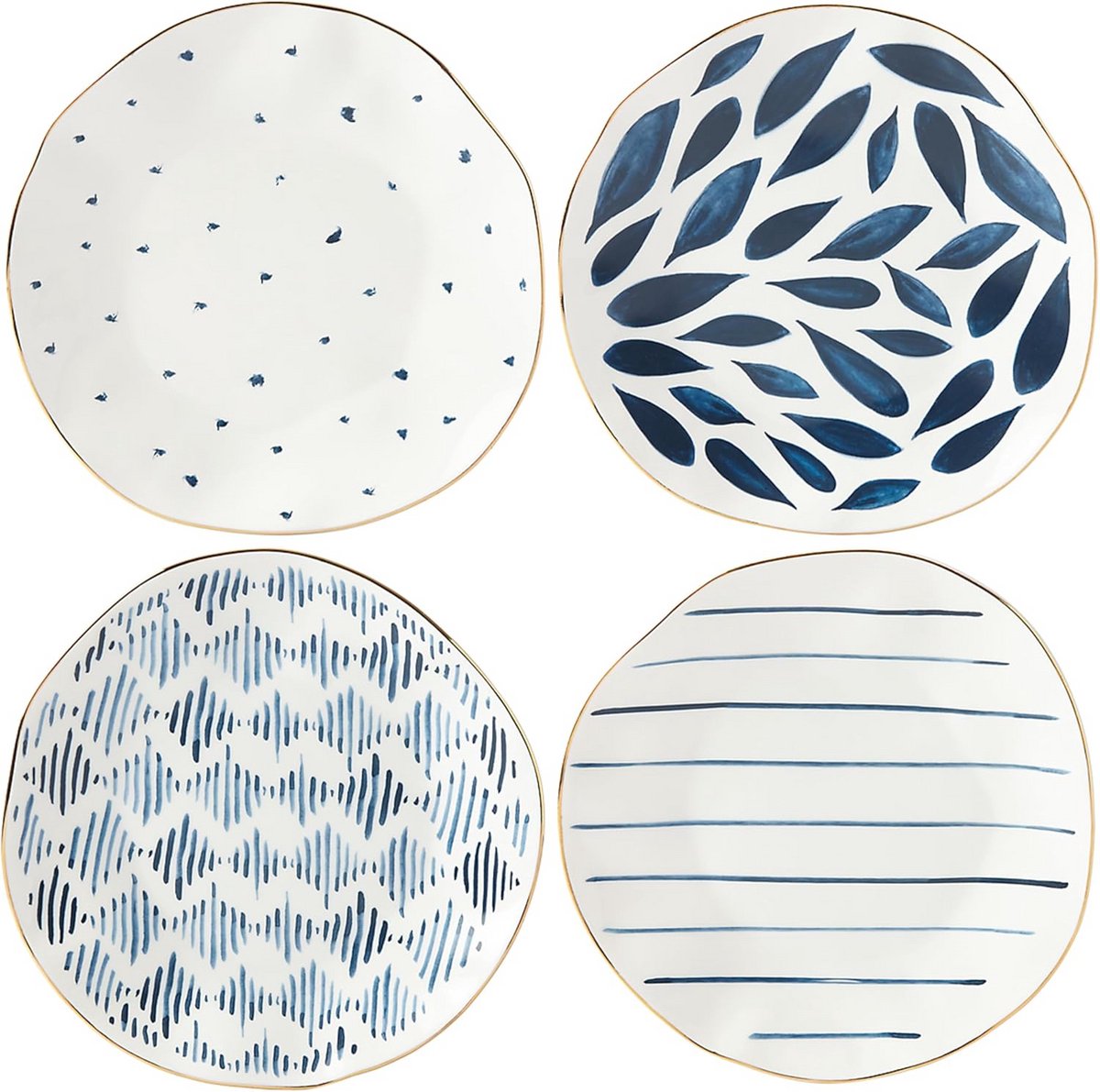 Set van 4 Dessertborden Blauw Gedecoreerd