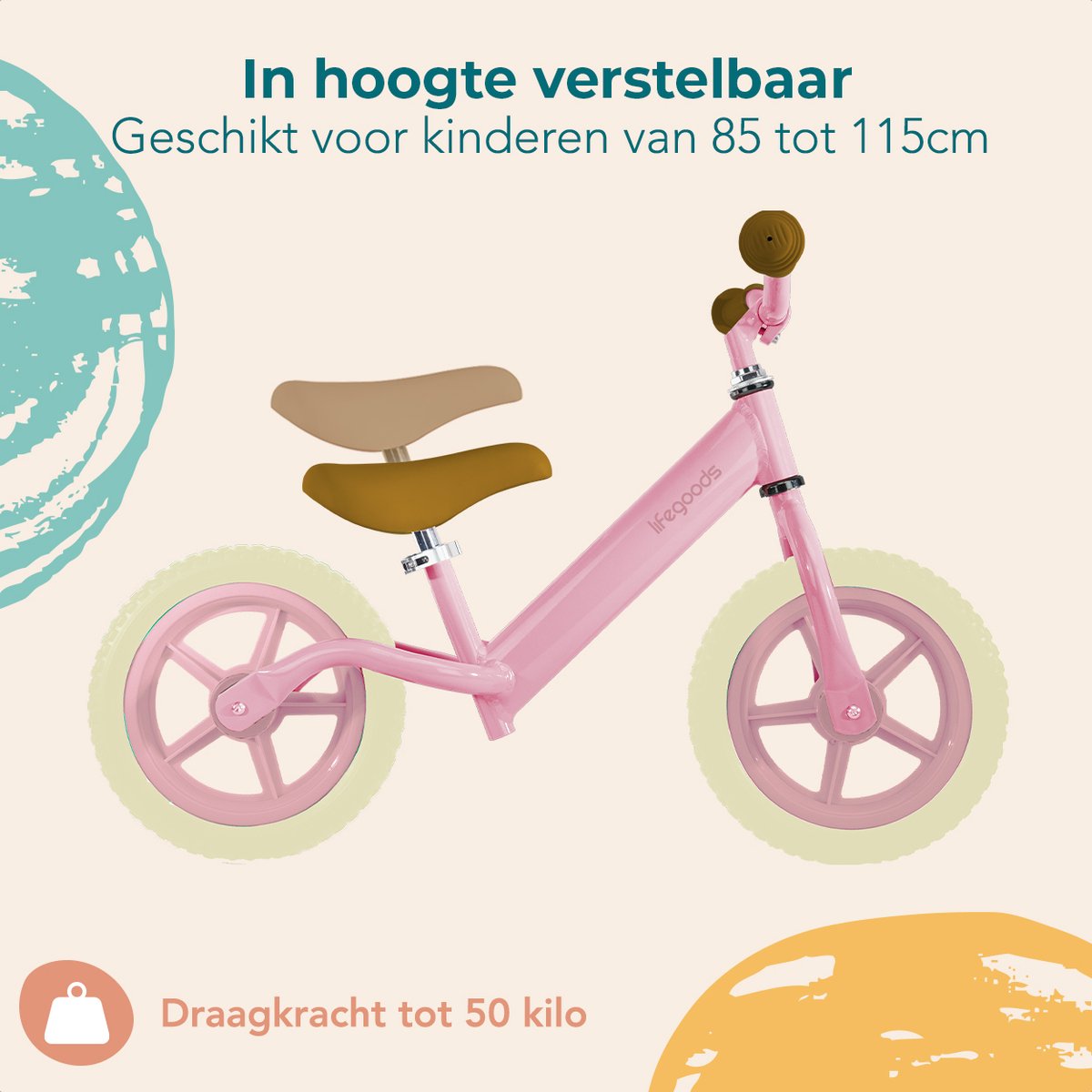 LifeGoods Loopfiets - Speelgoed 2 jaar en ouder - Jongens en Meisjes - Balance Bike - Loopfietsje - Pastelroze — afbeelding 4